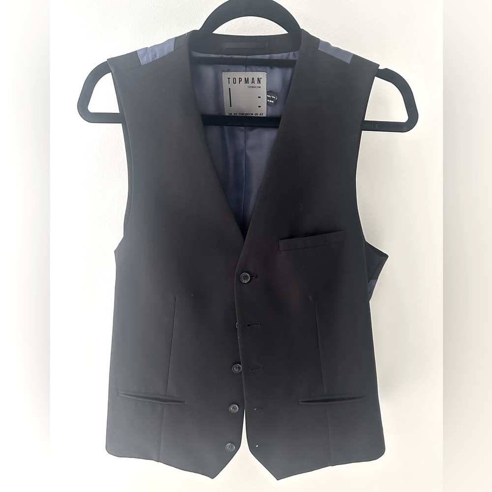 Top man black wool suit vest